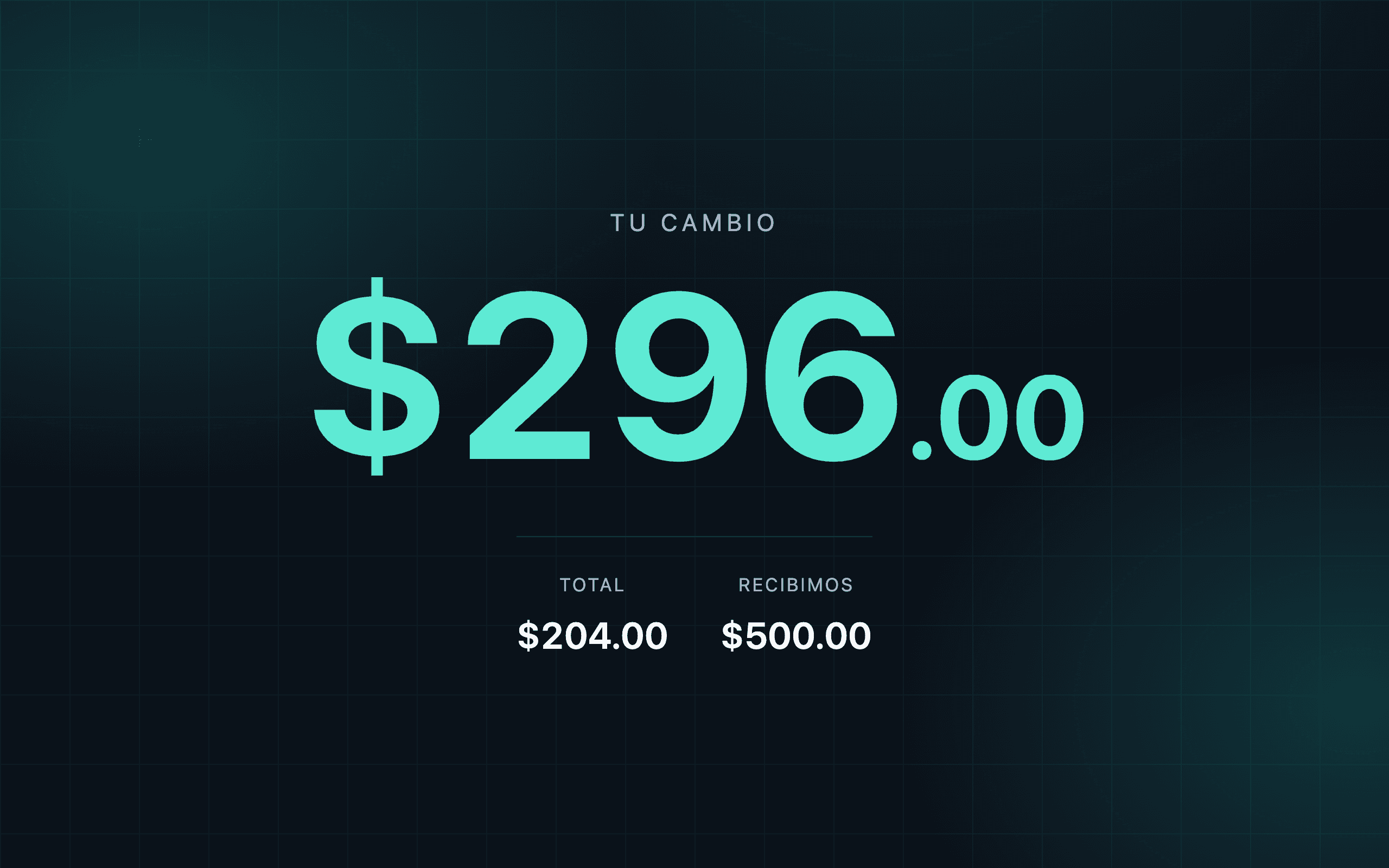 Pantalla del cliente mostrando su cambio en dígitos grandes.